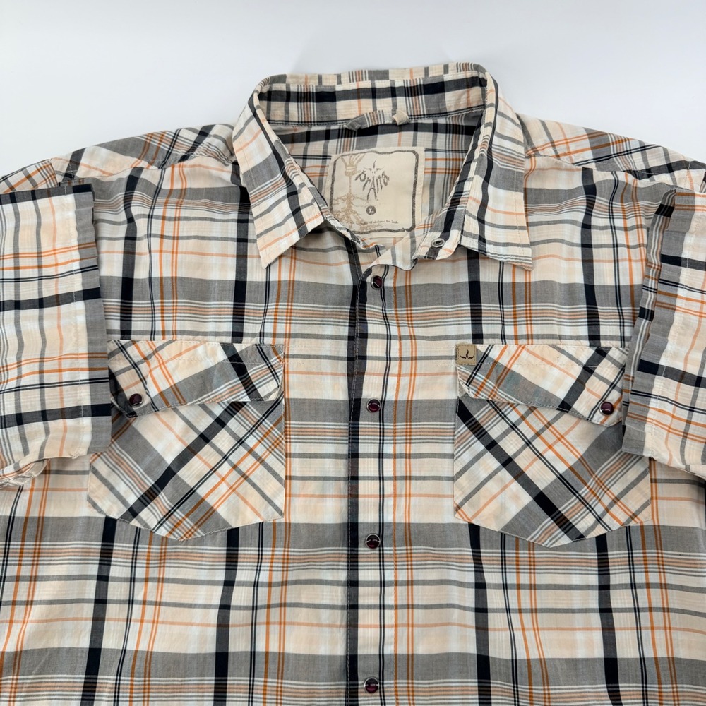 Prana Plaid Short Sleeve Pearl Snap Shirt Organic Cotton Western Large Orange - Picture 1 of 7